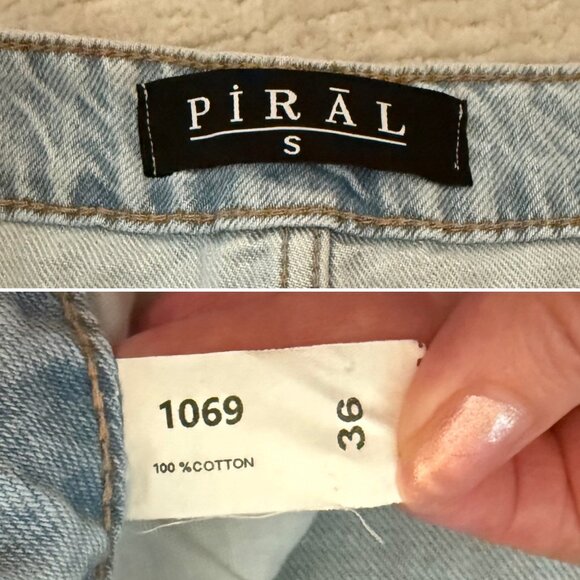 Light Blue Criss Cross Piral Denim Midi Skirt Size Small Front Slit WITH DEFECT - Picture 5 of 13